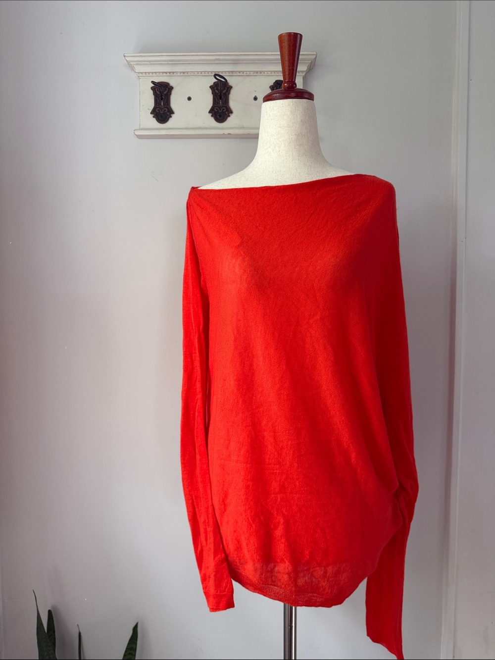 Zara Bright Red Lightweight Sweater Asymmetric Wool Silk Top Size XL Relaxed Fit